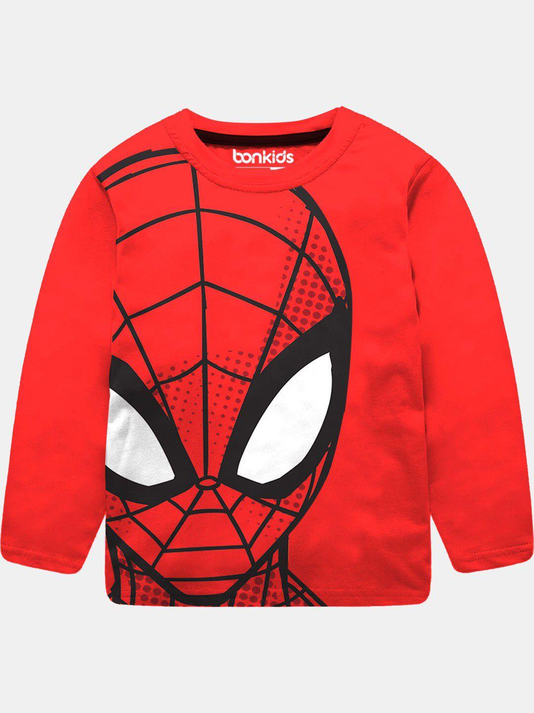 bonkids boys red spider-man printed round neck cotton t-shirt