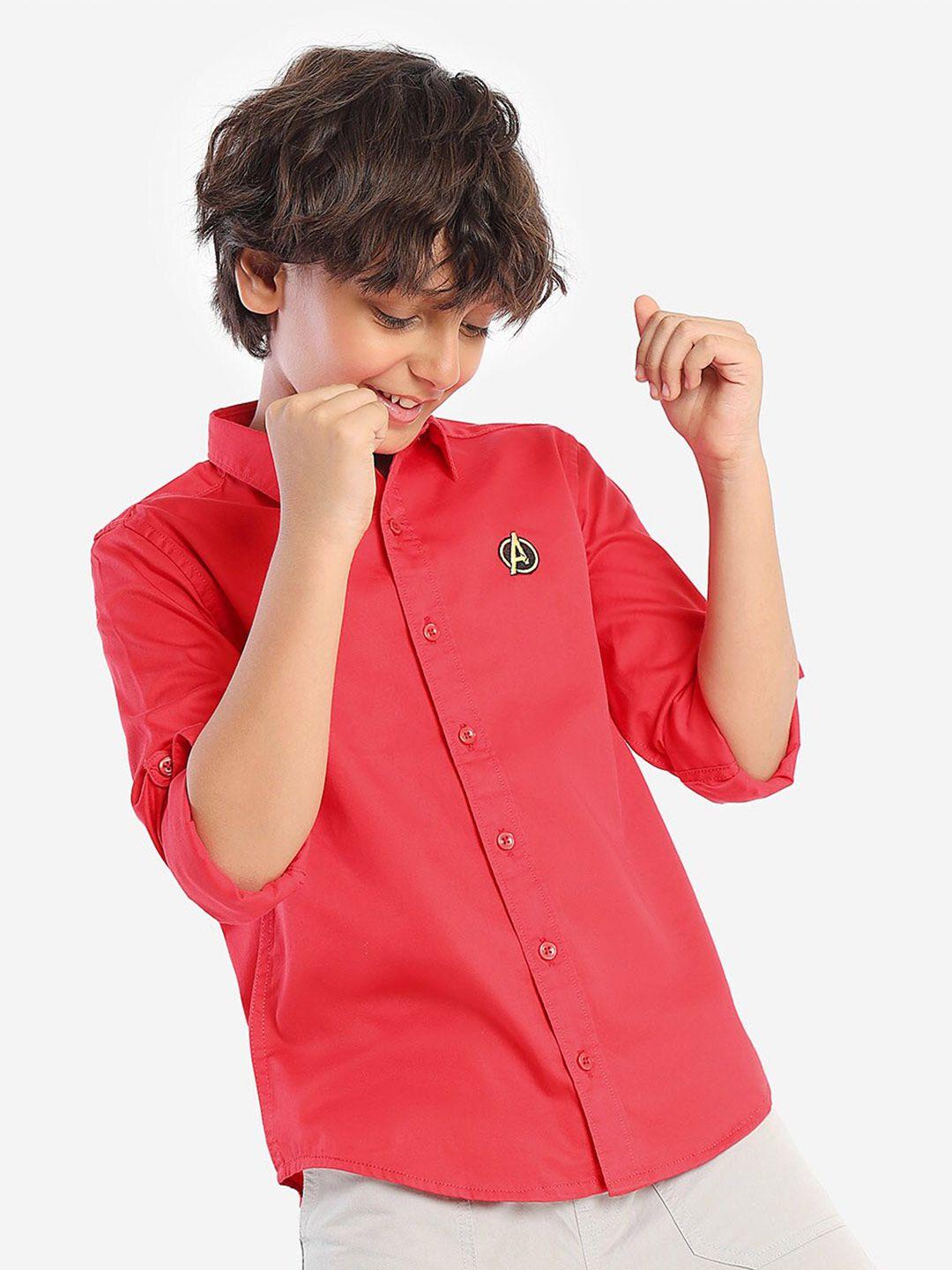 bonkids boys red standard opaque casual shirt