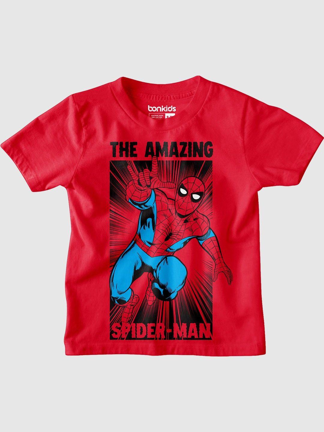 bonkids boys superhero printed spider-man cotton t-shirt