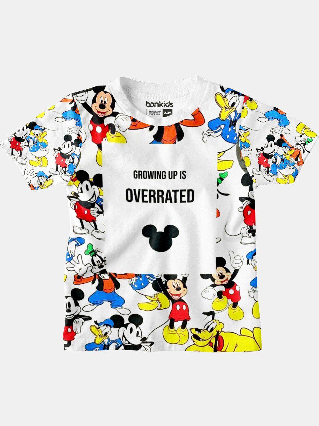 bonkids boys white mickey mouse printed t-shirt