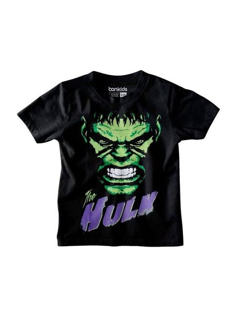 bonkids kids black & green cotton printed hulk t-shirt