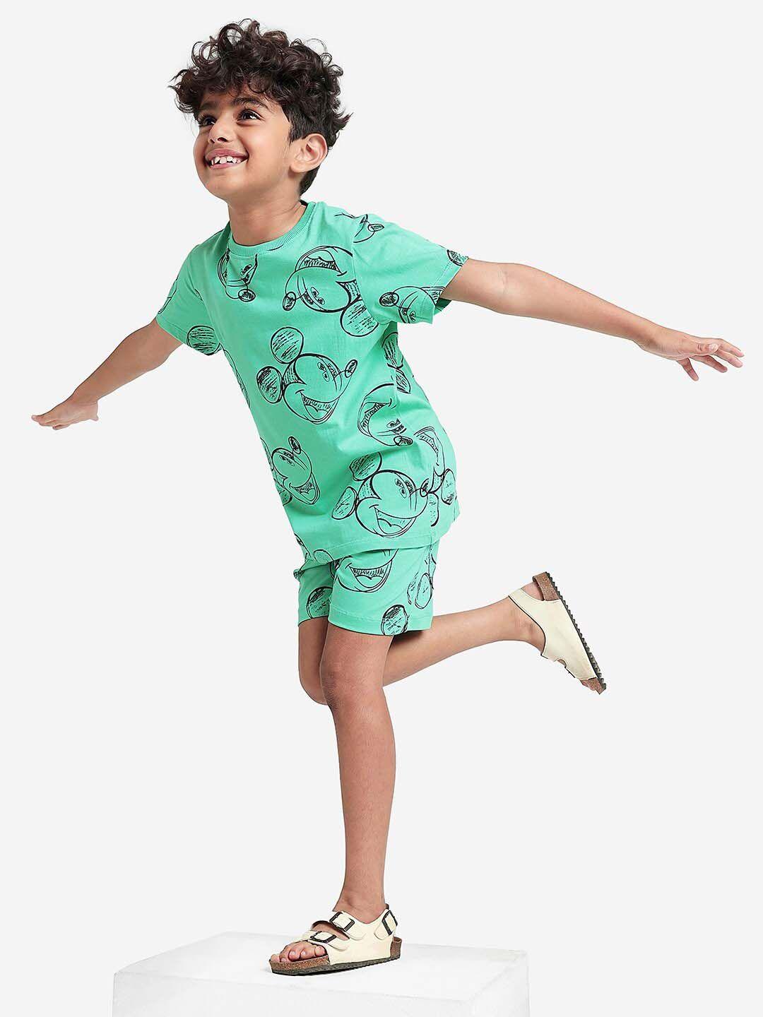 bonkids mickey printed cotton t-shirt with shorts