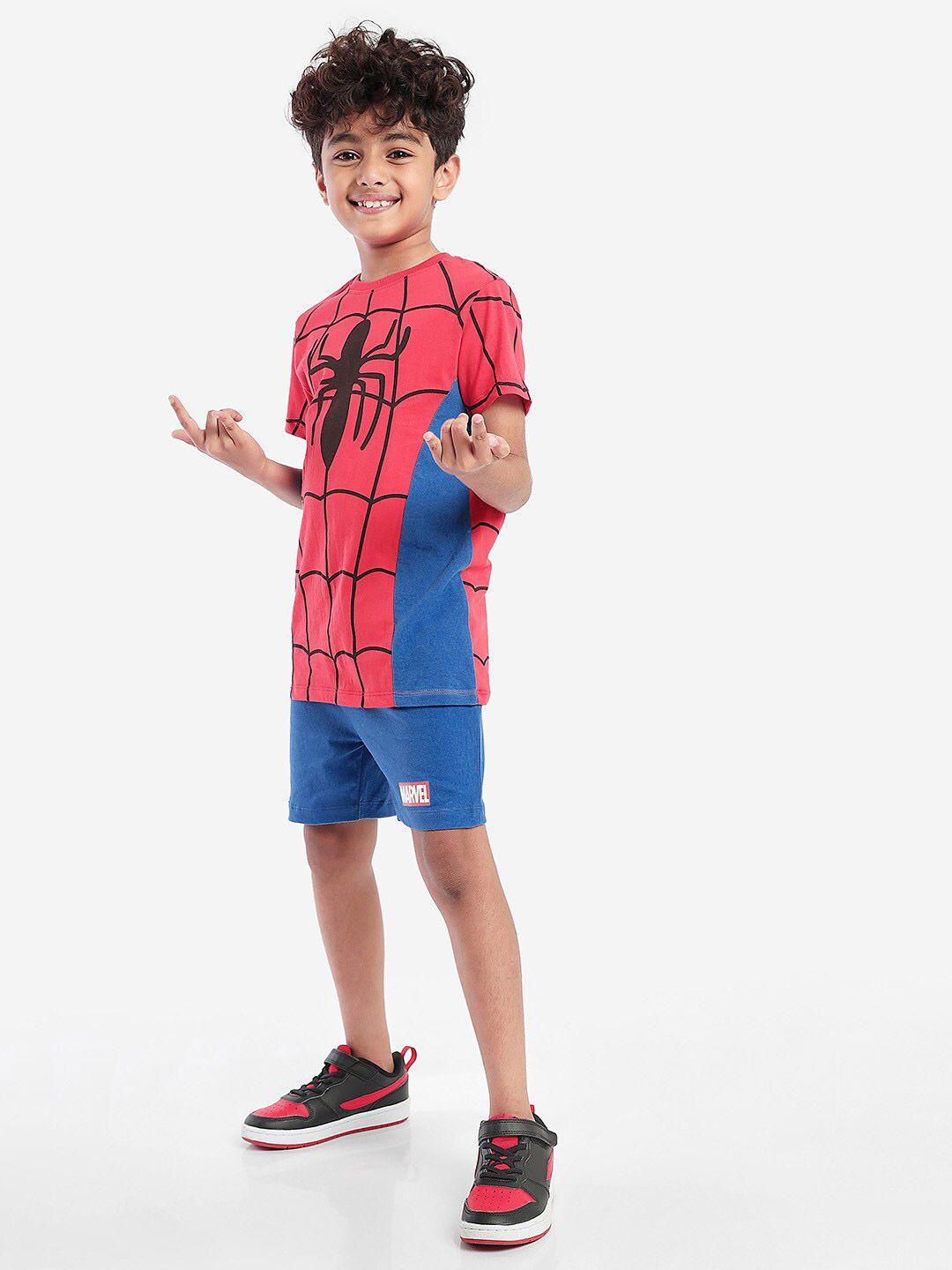 bonkids spiderman printed cotton t-shirt with shorts