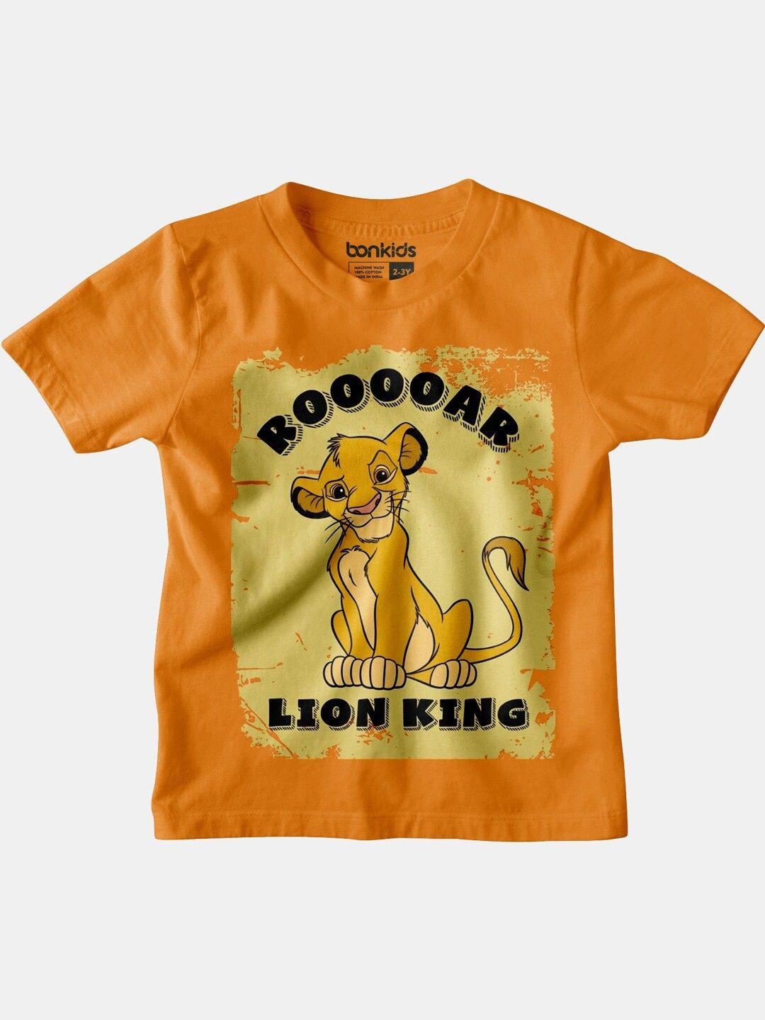 bonorganik boys orange & black lion king printed raw edge t-shirt