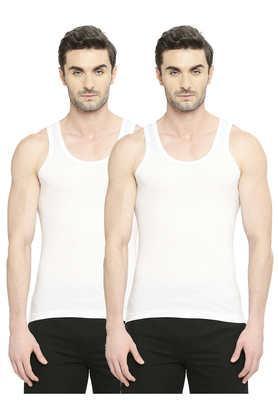 bonus classic men's snow white premium cotton vest pack of 2 - white