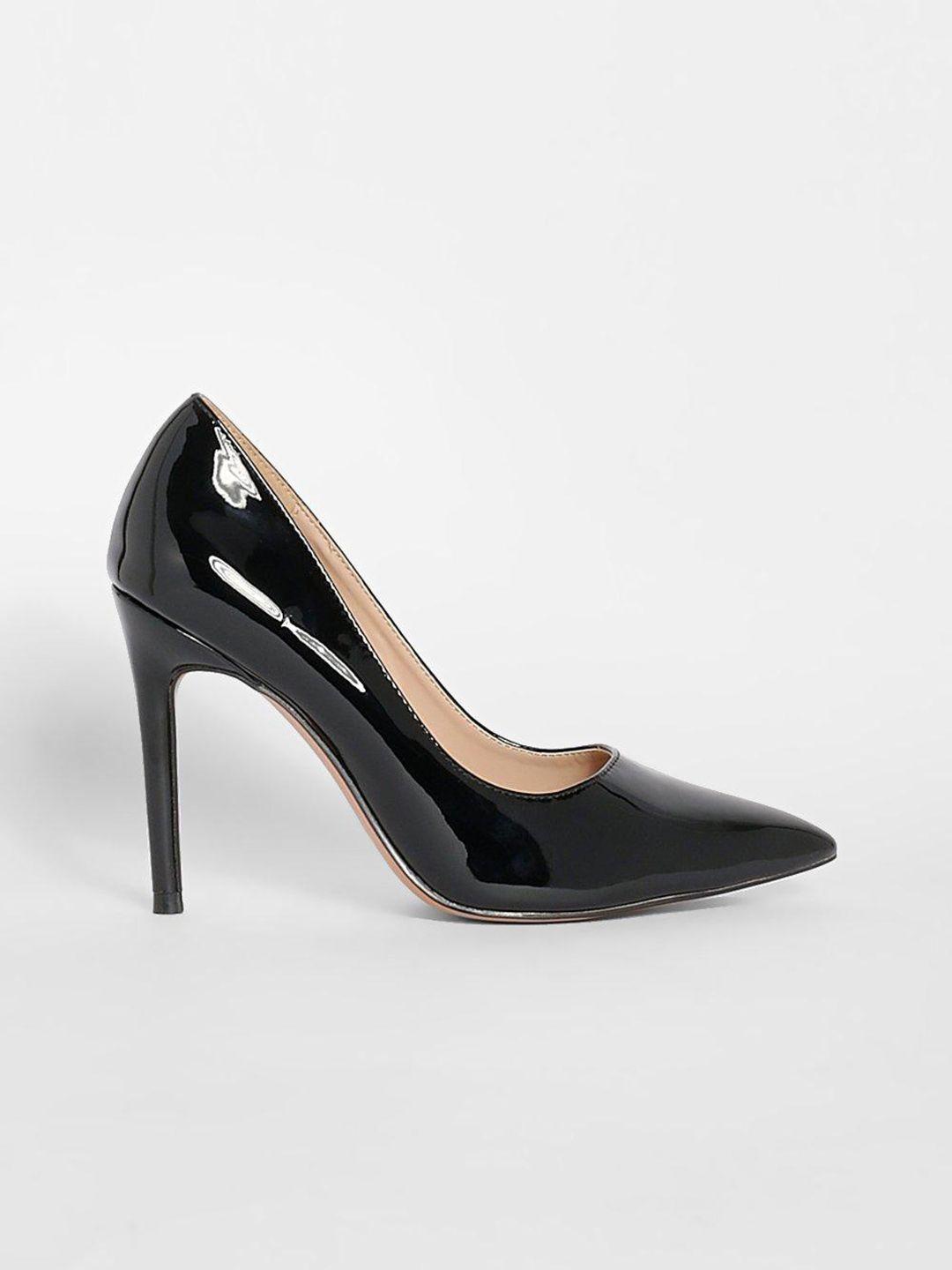 boohoo black work pumps with patent finish
