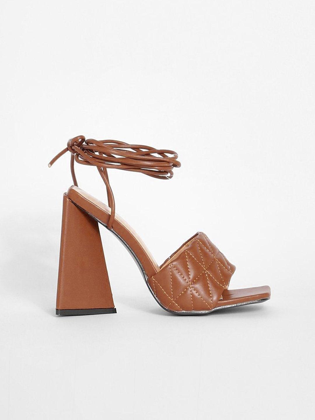 boohoo brown quilted block heels