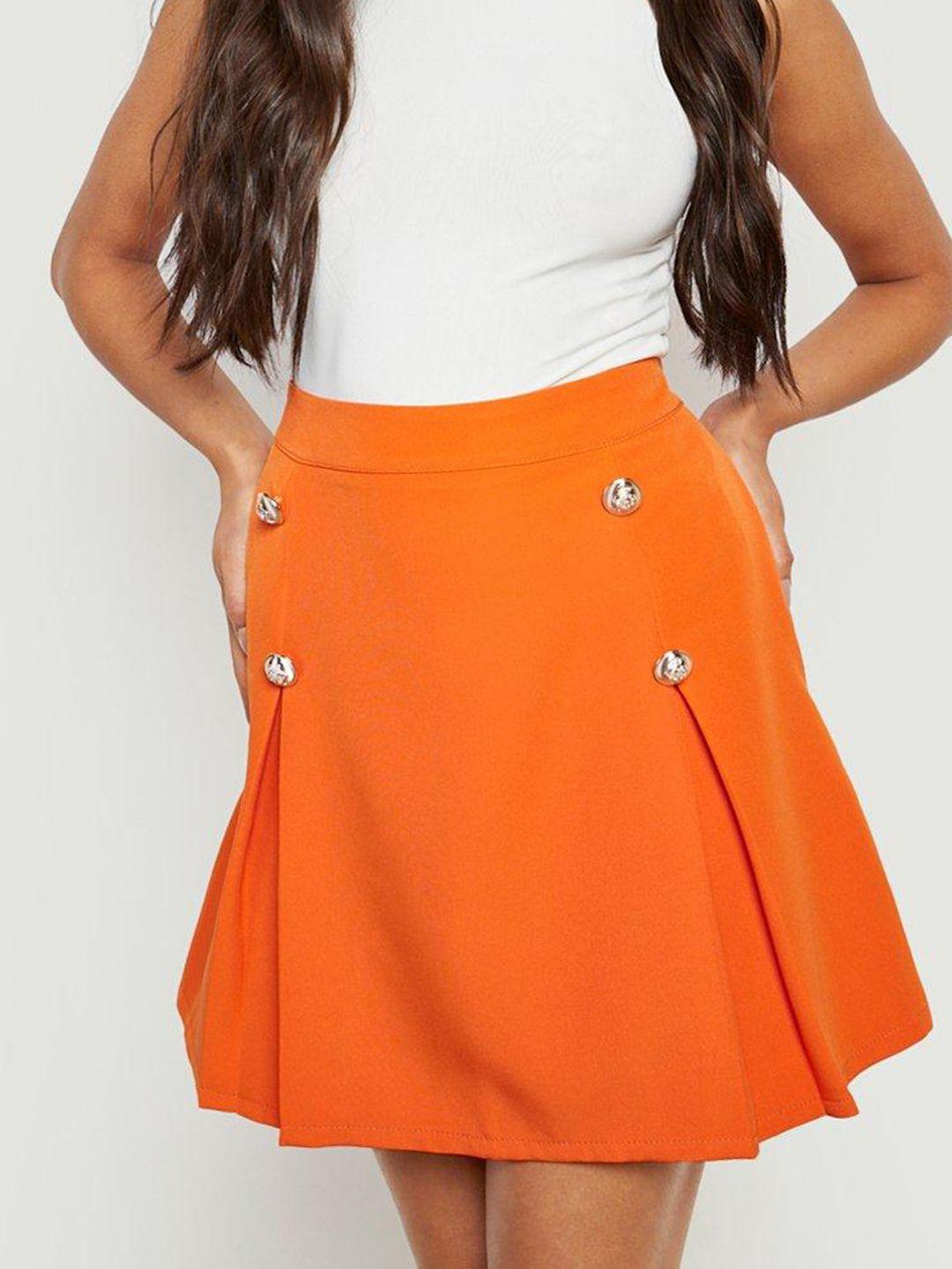 boohoo button detail pleated mini a-line skirt