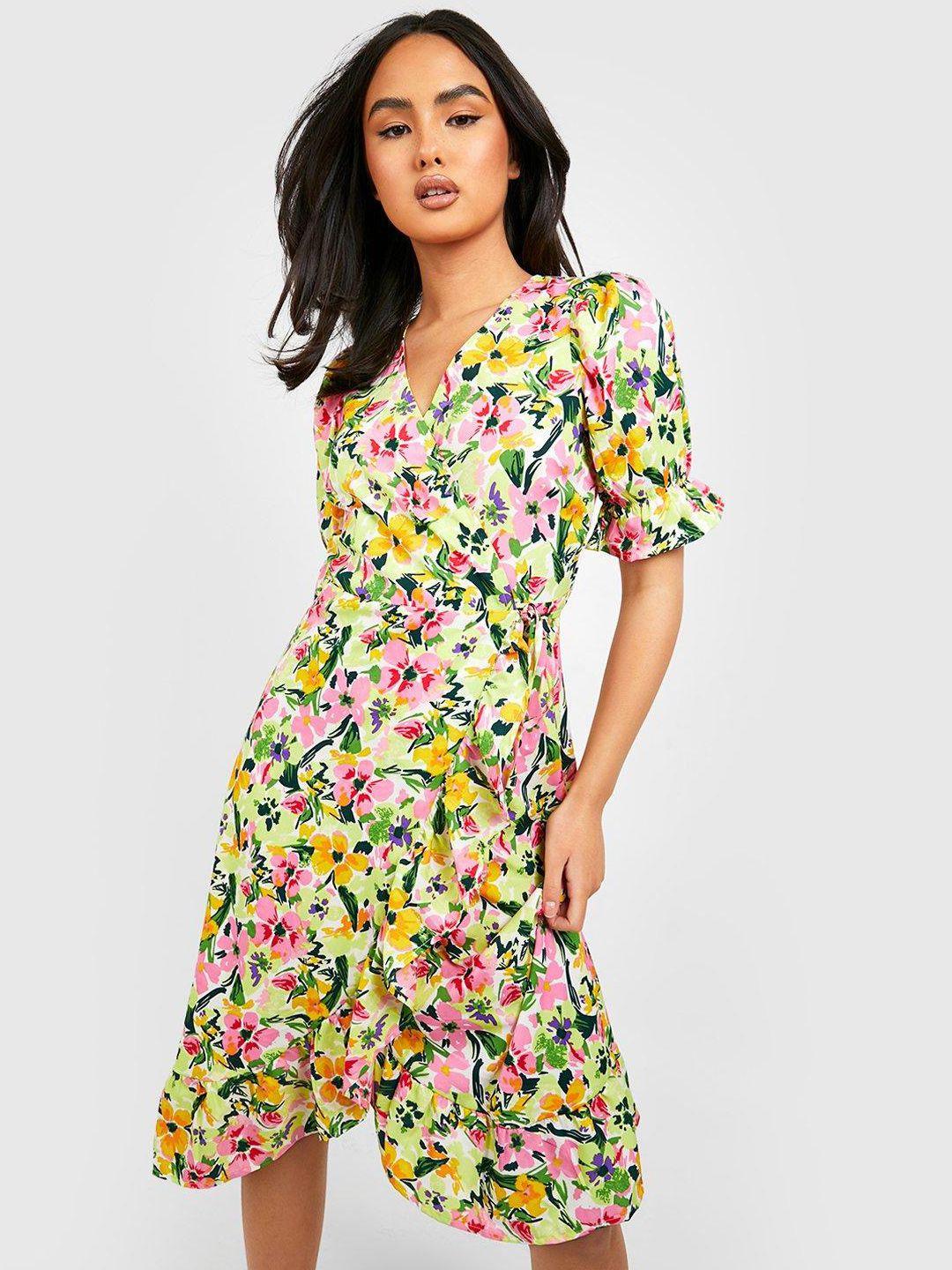 boohoo floral print wrap dress