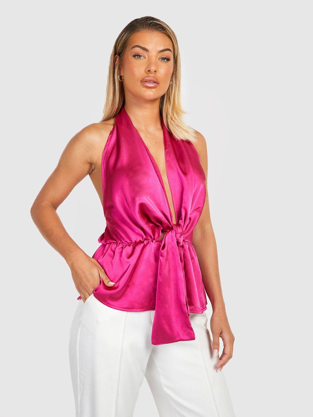 boohoo halter neck styled back top