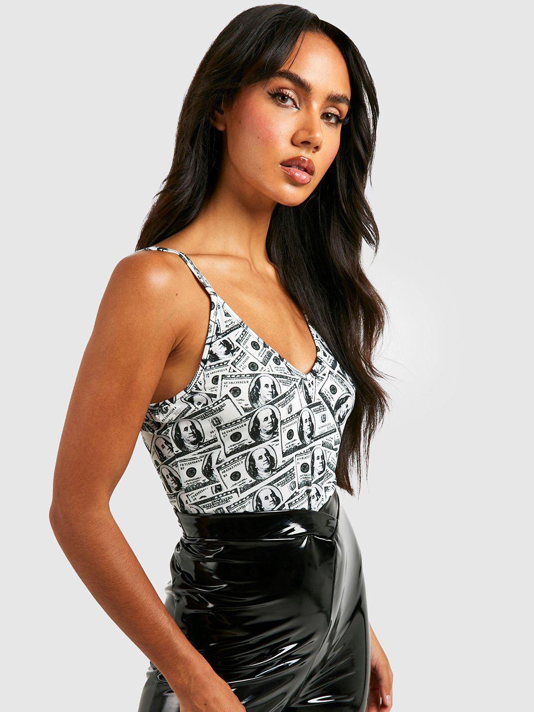 boohoo shoulder straps conversational printed bodysuit