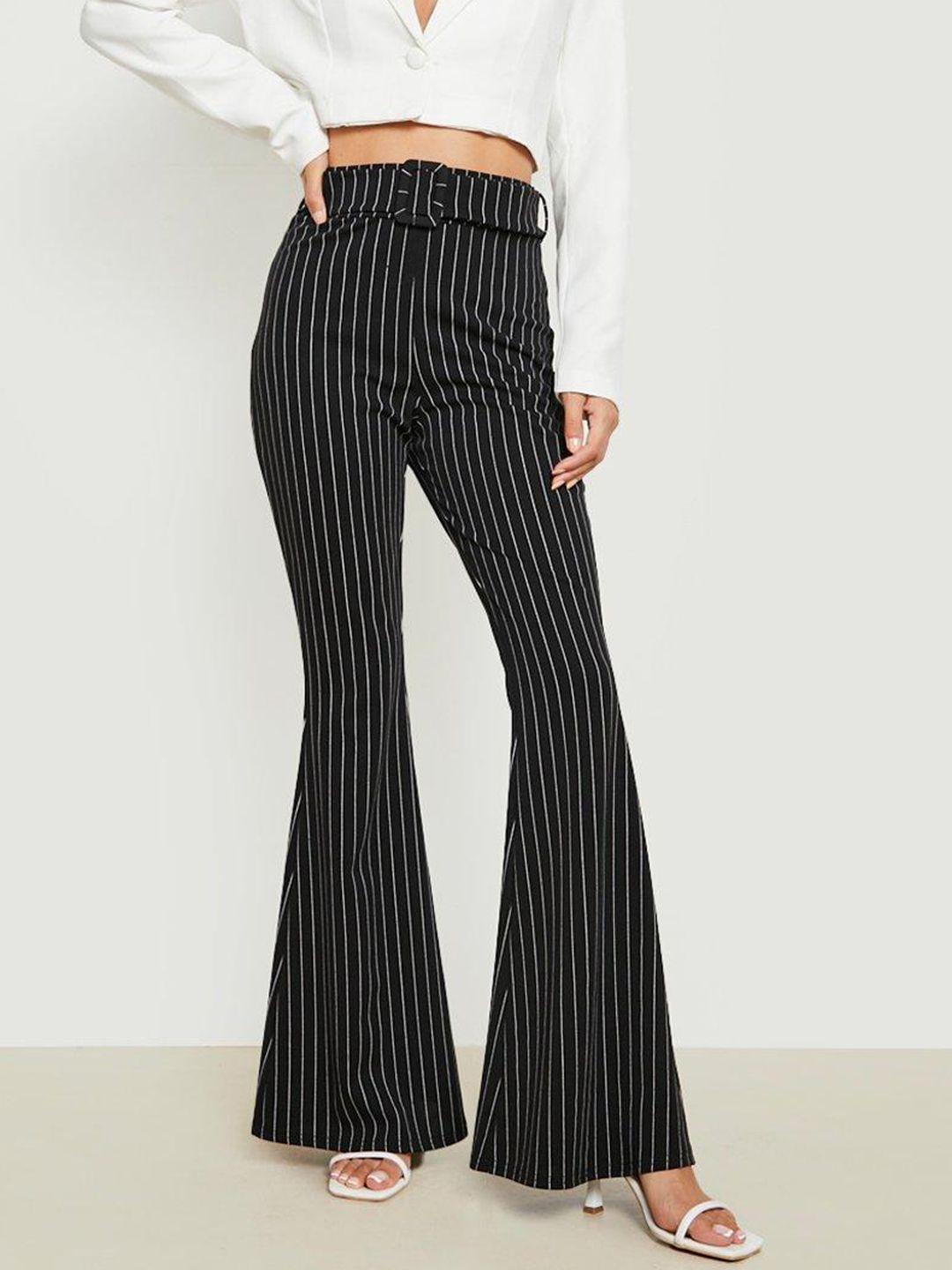 boohoo women striped flared fit bootcut trousers