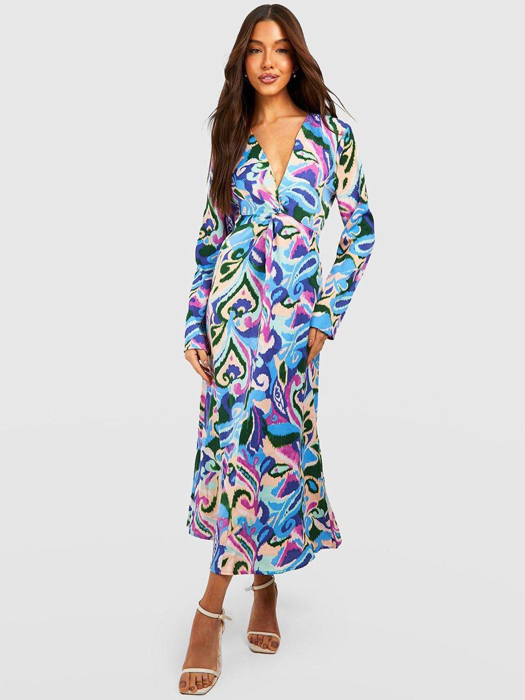 boohoo abstract print a-line midi dress