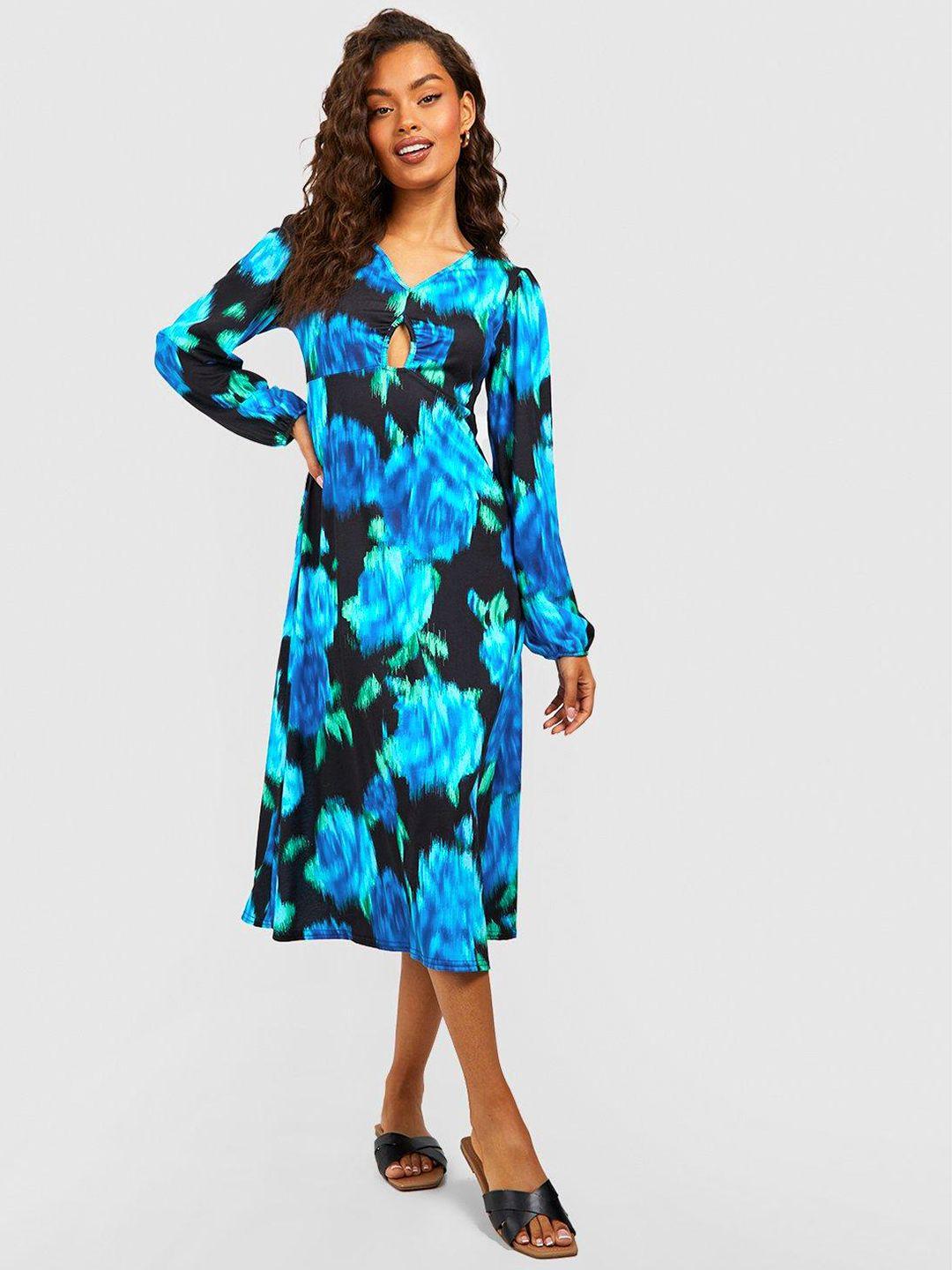 boohoo abstract print cut-out a-line midi dress