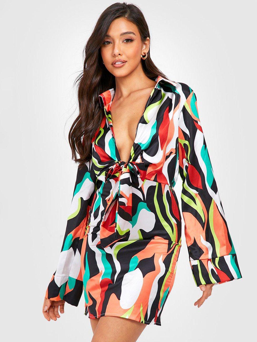 boohoo abstract print satin sheath mini dress