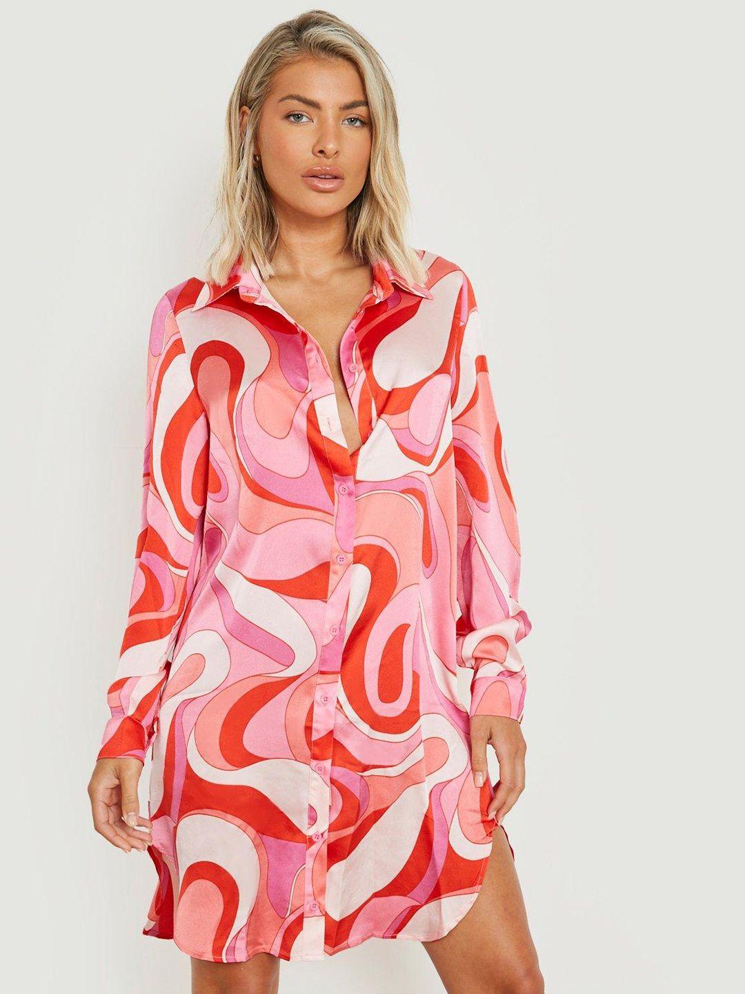 boohoo abstract print shirt mini dress
