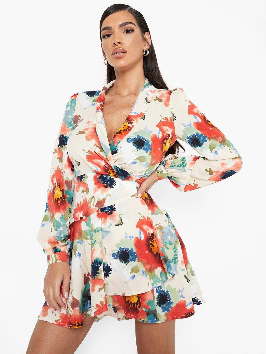 boohoo abstract print wrap mini dress