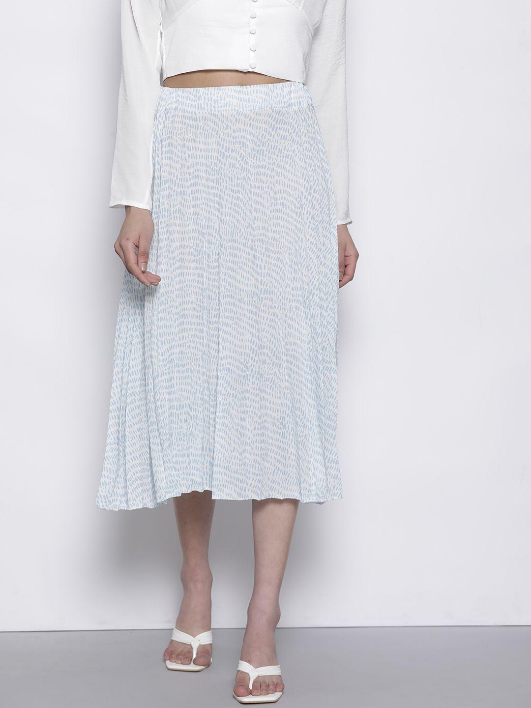 boohoo abstract printed pleated elasticated waist midi skirt