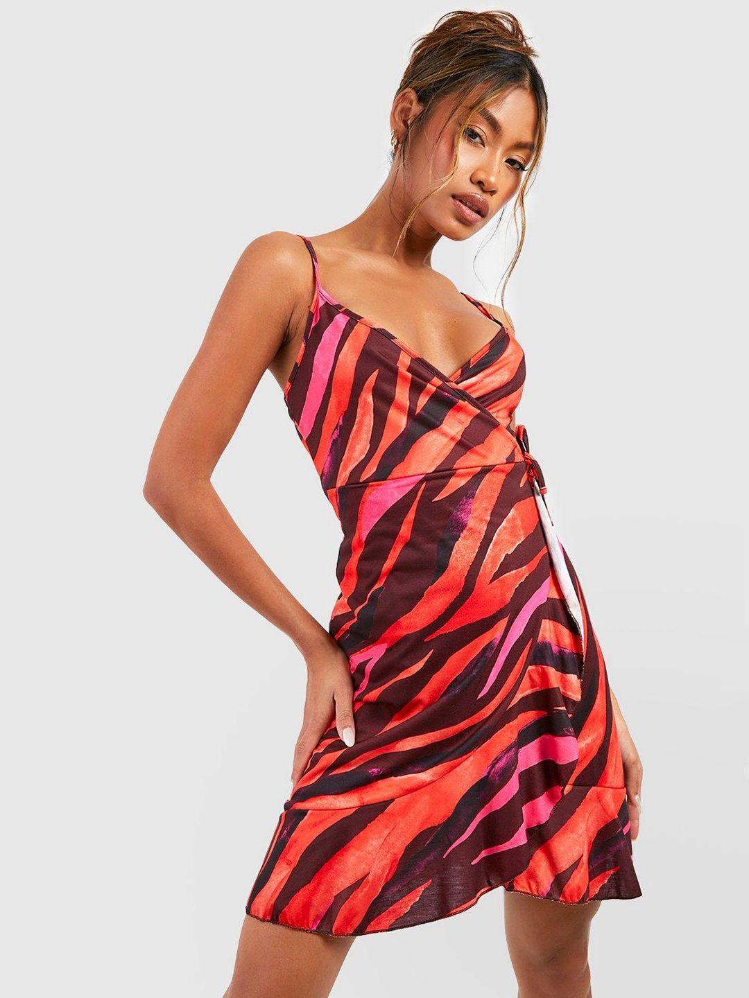 boohoo animal print ruffled a-line mini dress