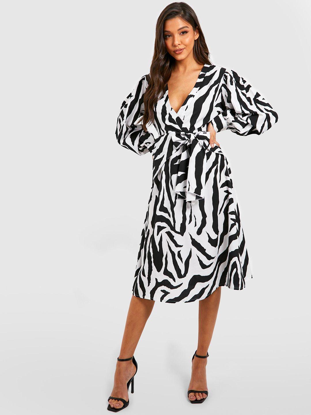 boohoo animal print wrap midi dress