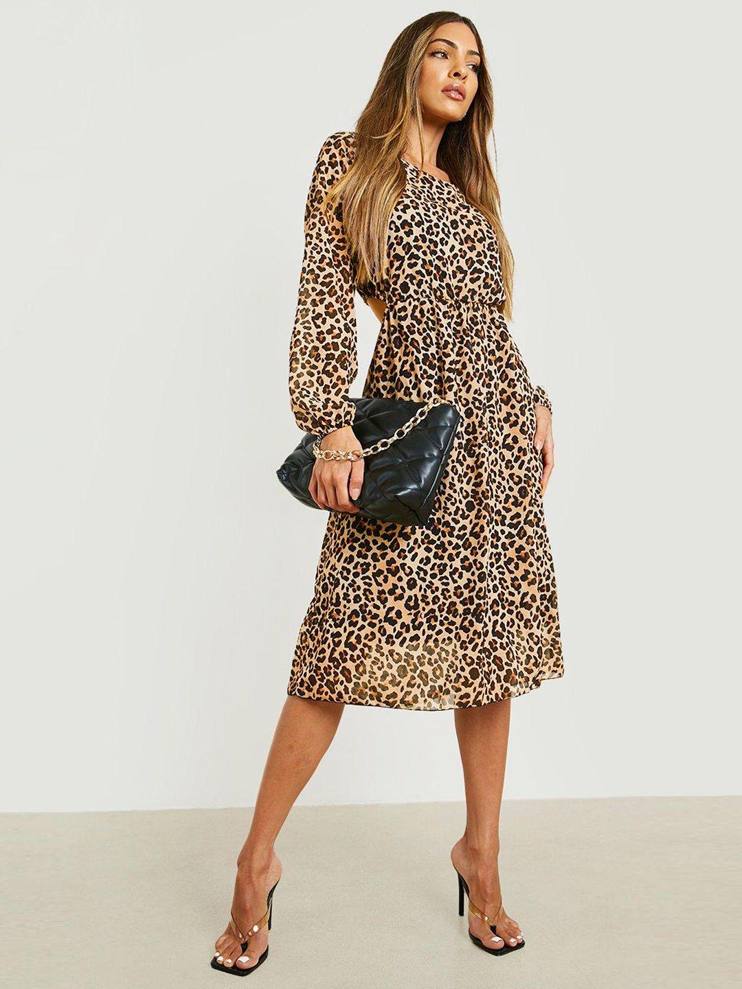 boohoo animal printed cut-out a-line midi dress