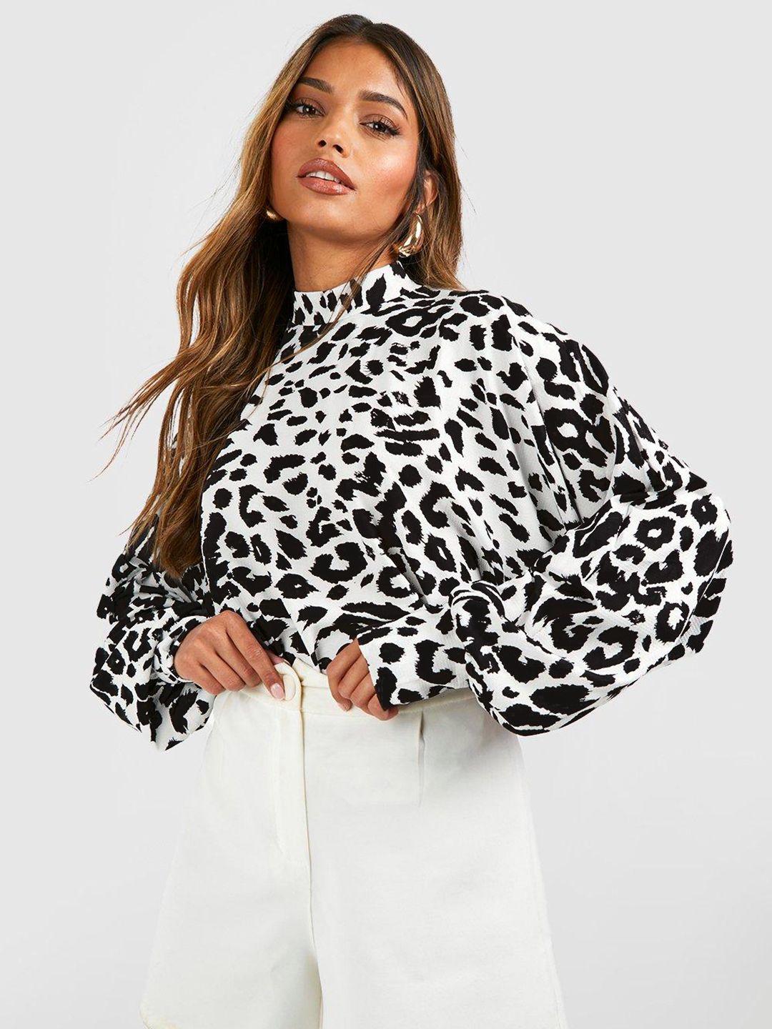 boohoo animal printed puff sleeves top