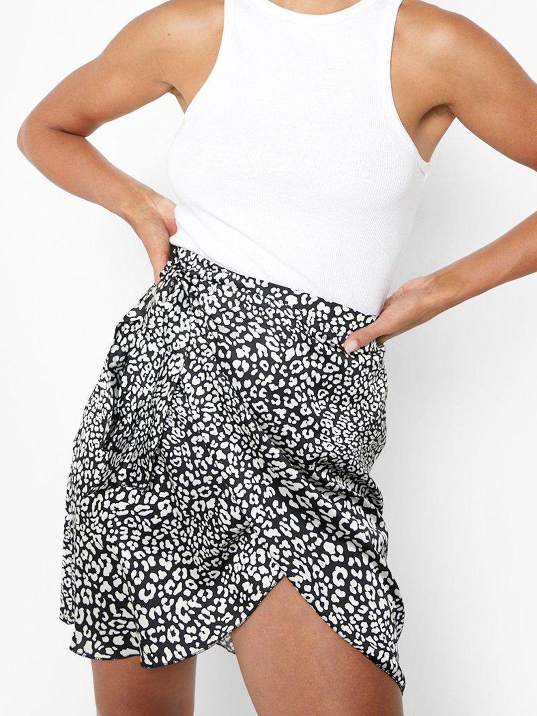 boohoo animal printed wrap mini skirt