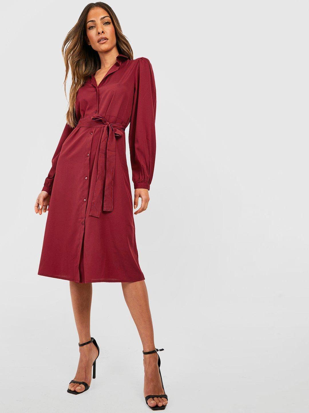 boohoo belted shirt midi dress