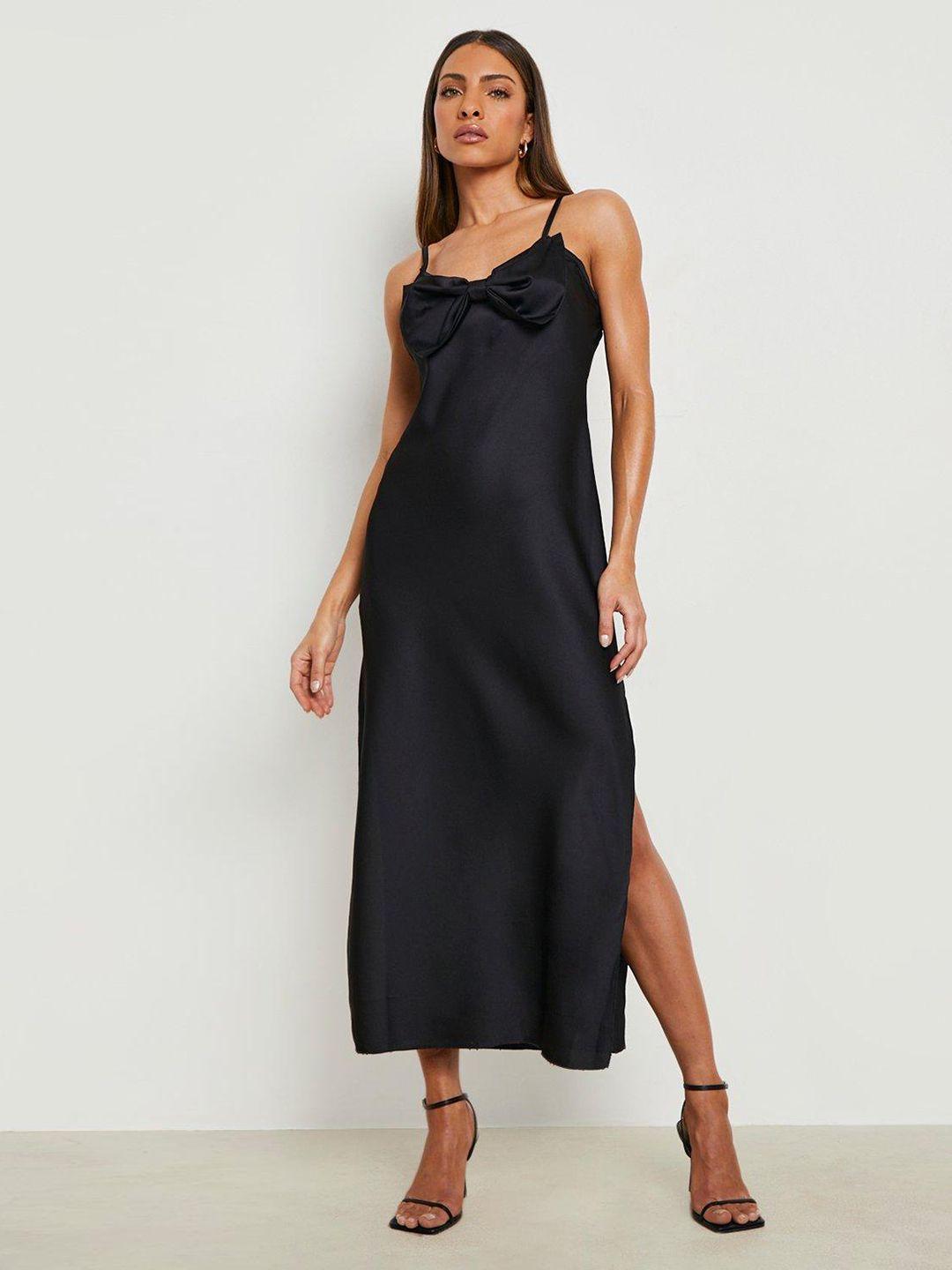 boohoo black satin finish maxi dress