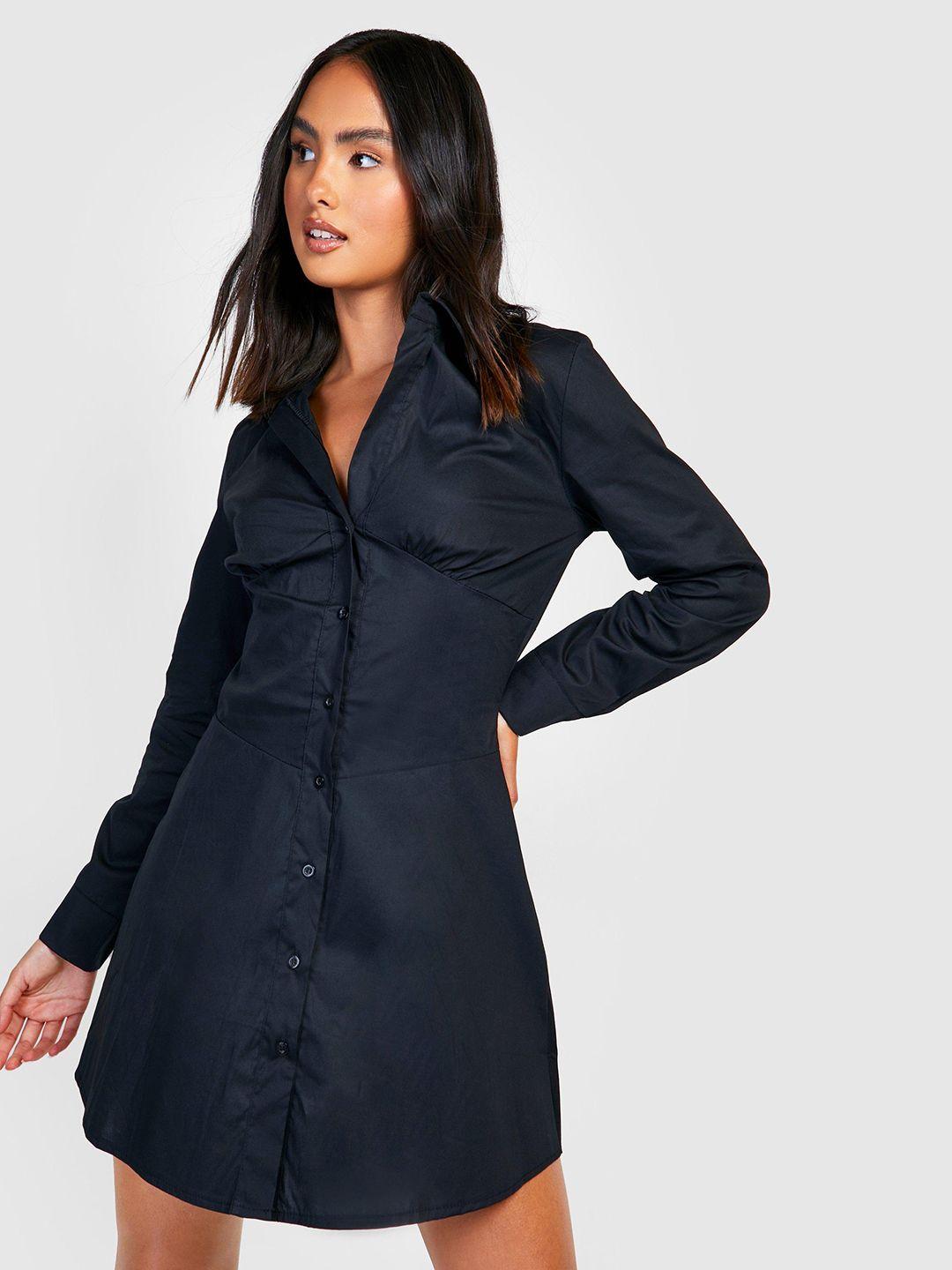 boohoo black woven shirt dress