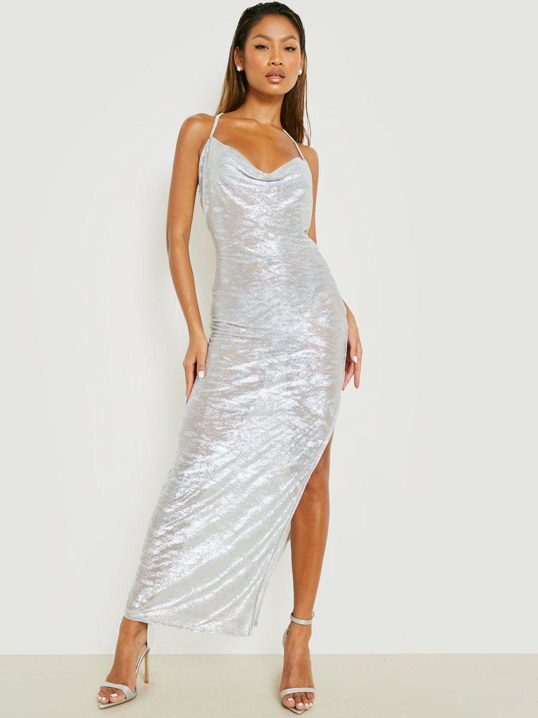 boohoo bling & sparkly metallic foil texture maxi dress