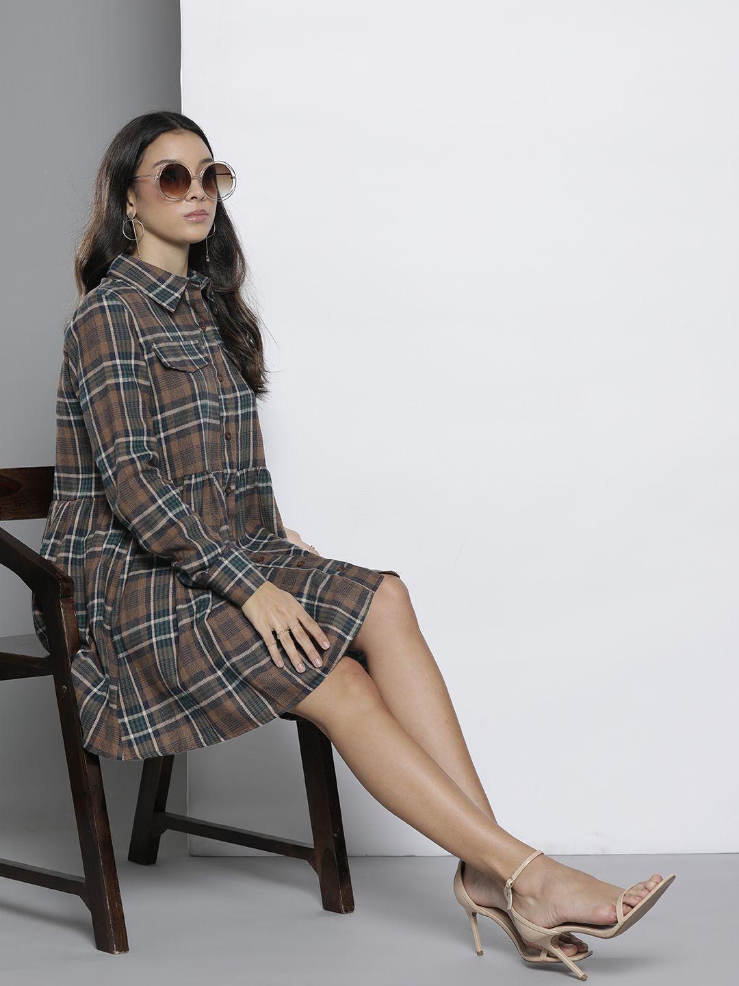 boohoo checked oversized shirt dress