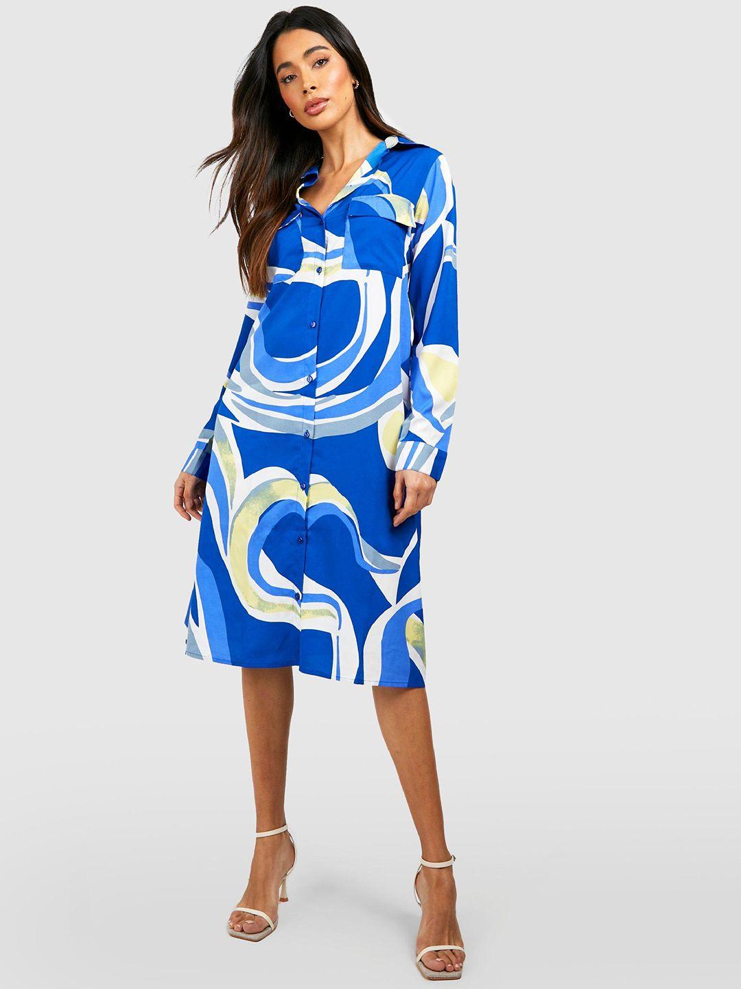 boohoo cotton printed midi shirt dress