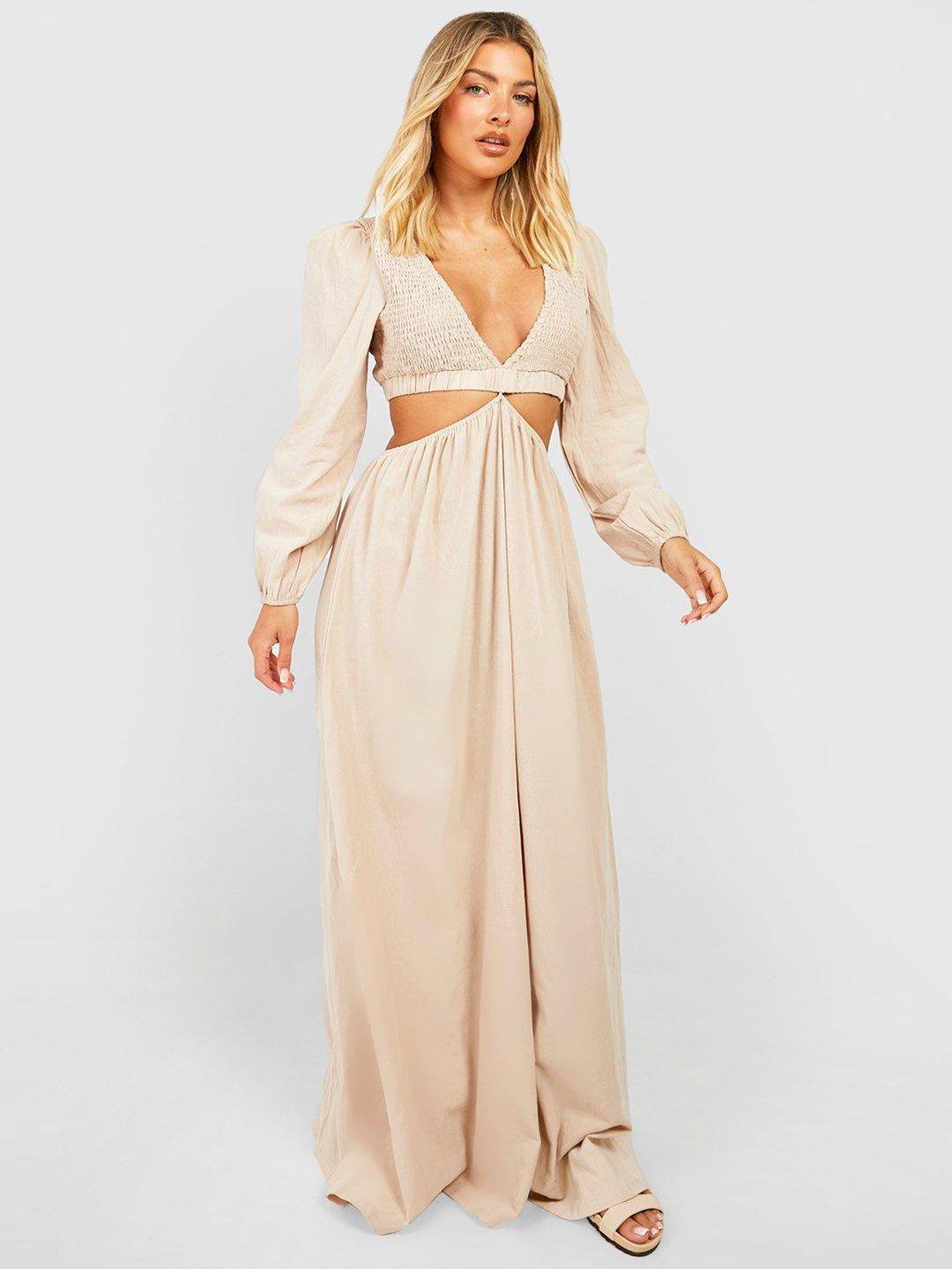 boohoo cut-outs smocked maxi dress