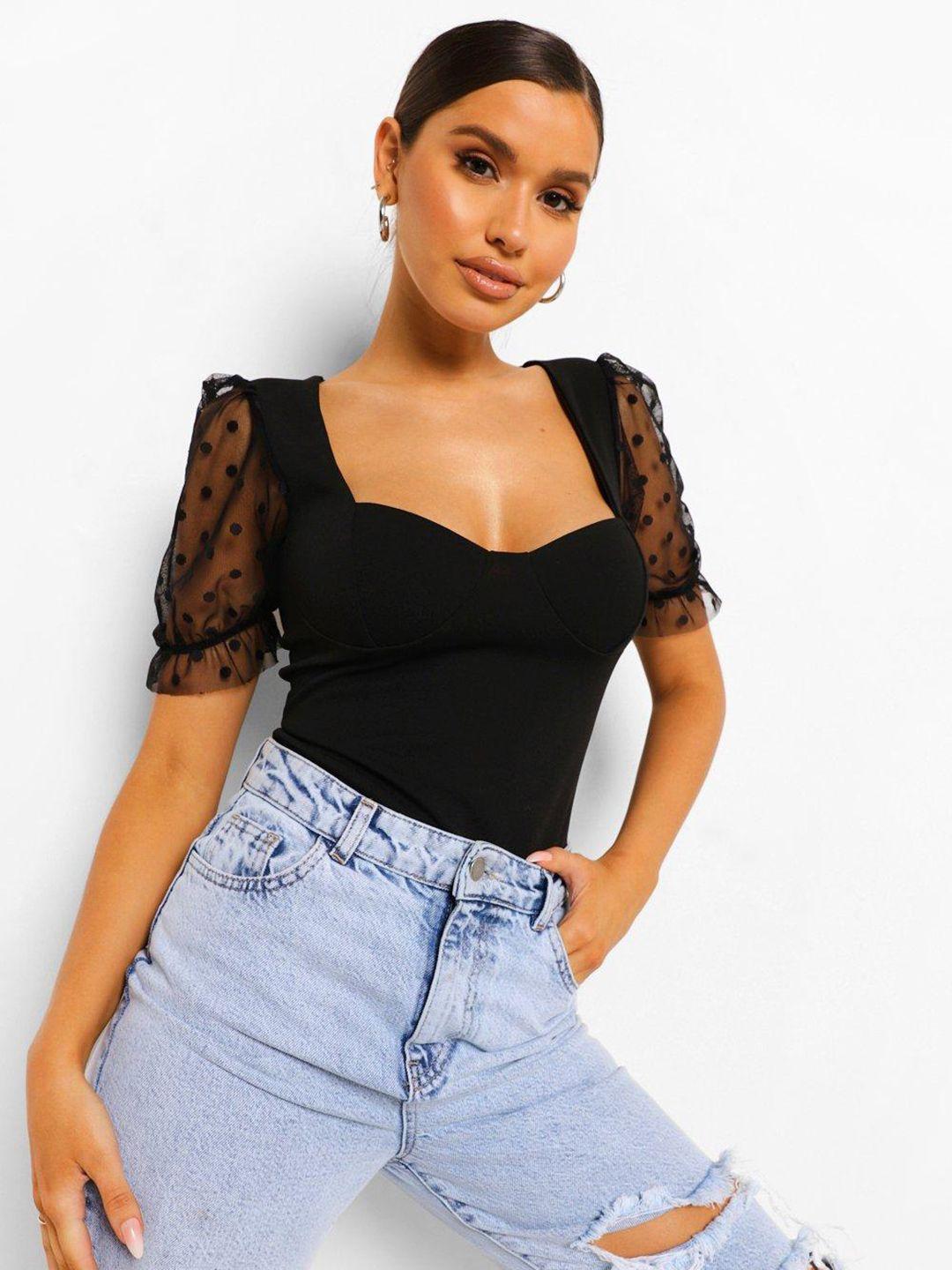 boohoo dobby weave sweetheart neck bodysuit