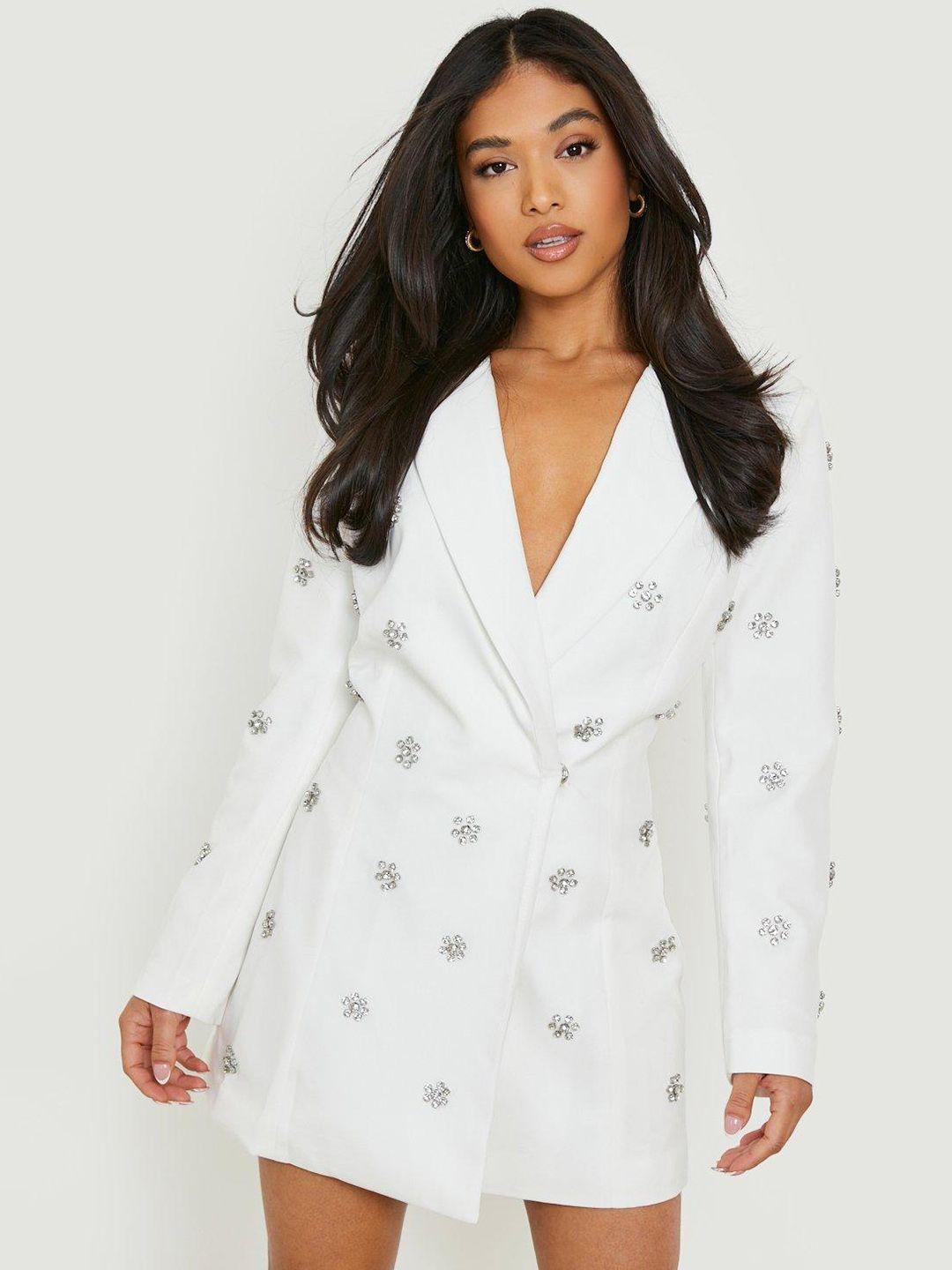 boohoo floral embellished padded shoulder mini blazer dress