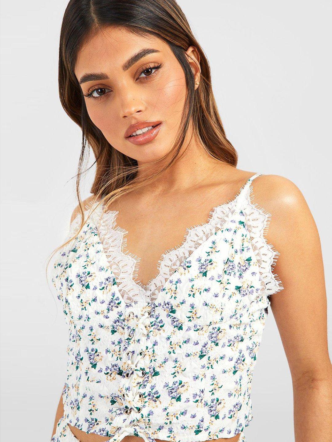 boohoo floral lace-up corset-style top