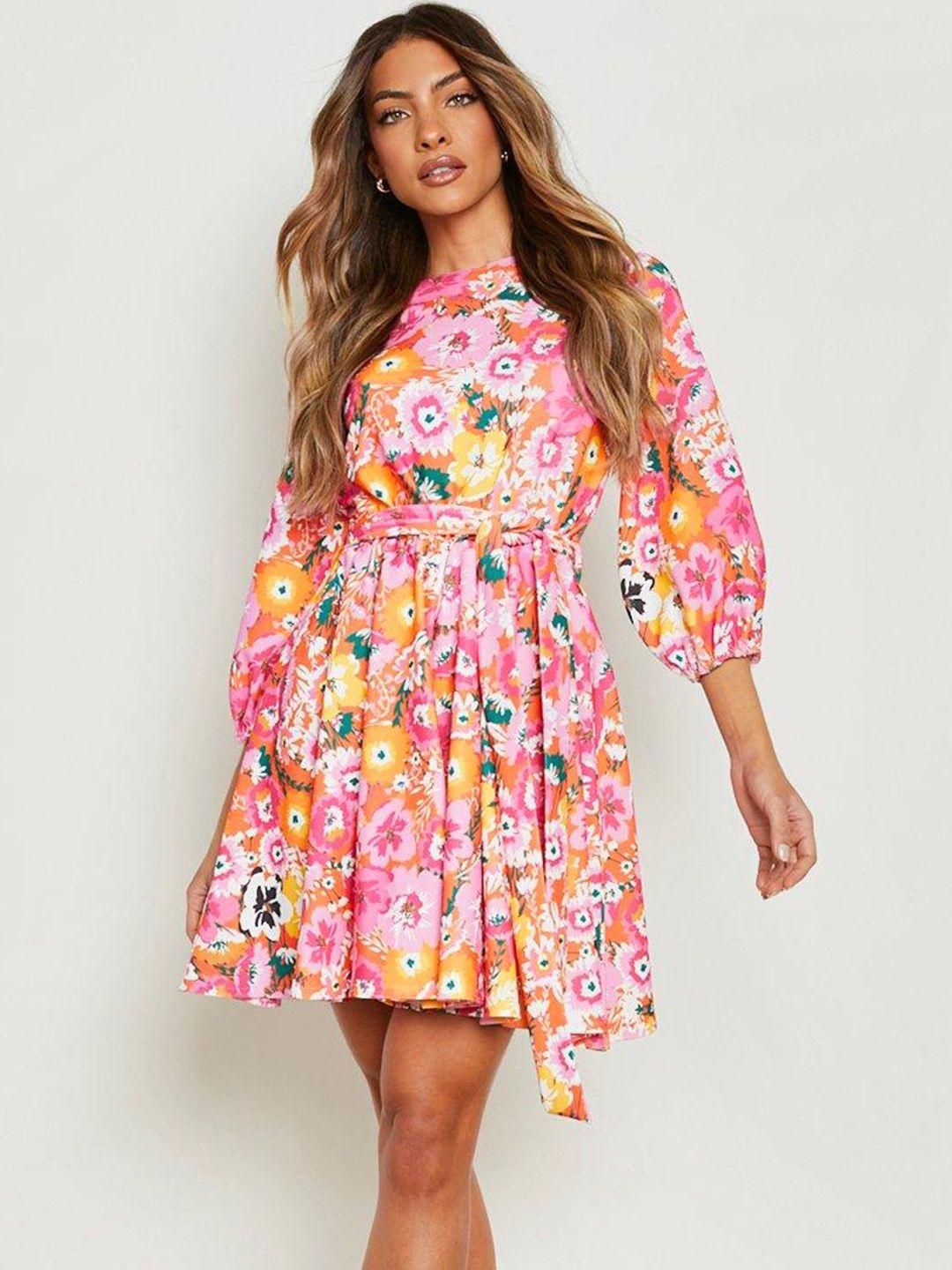 boohoo floral print a-line mini dress