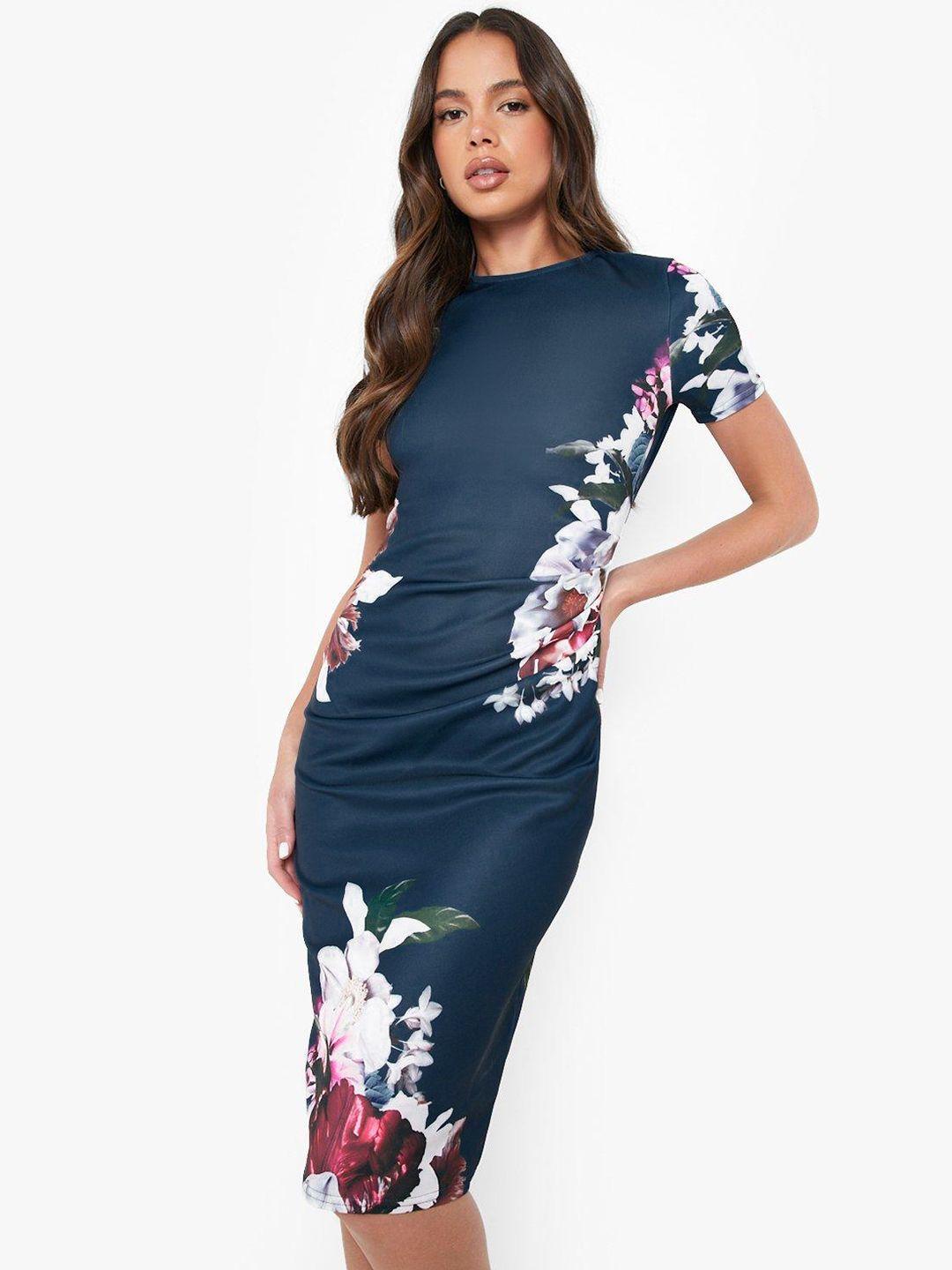 boohoo floral print bodycon midi dress