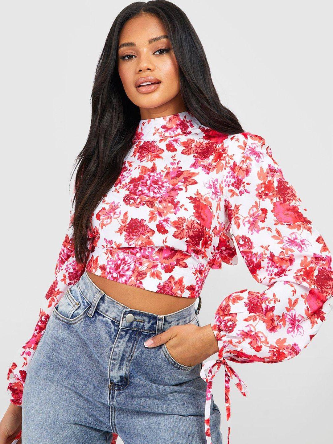 boohoo floral print open back crop top