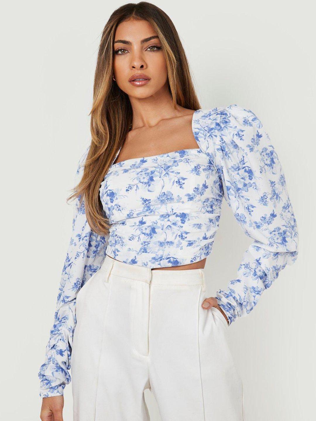 boohoo floral print puff sleeves crop top