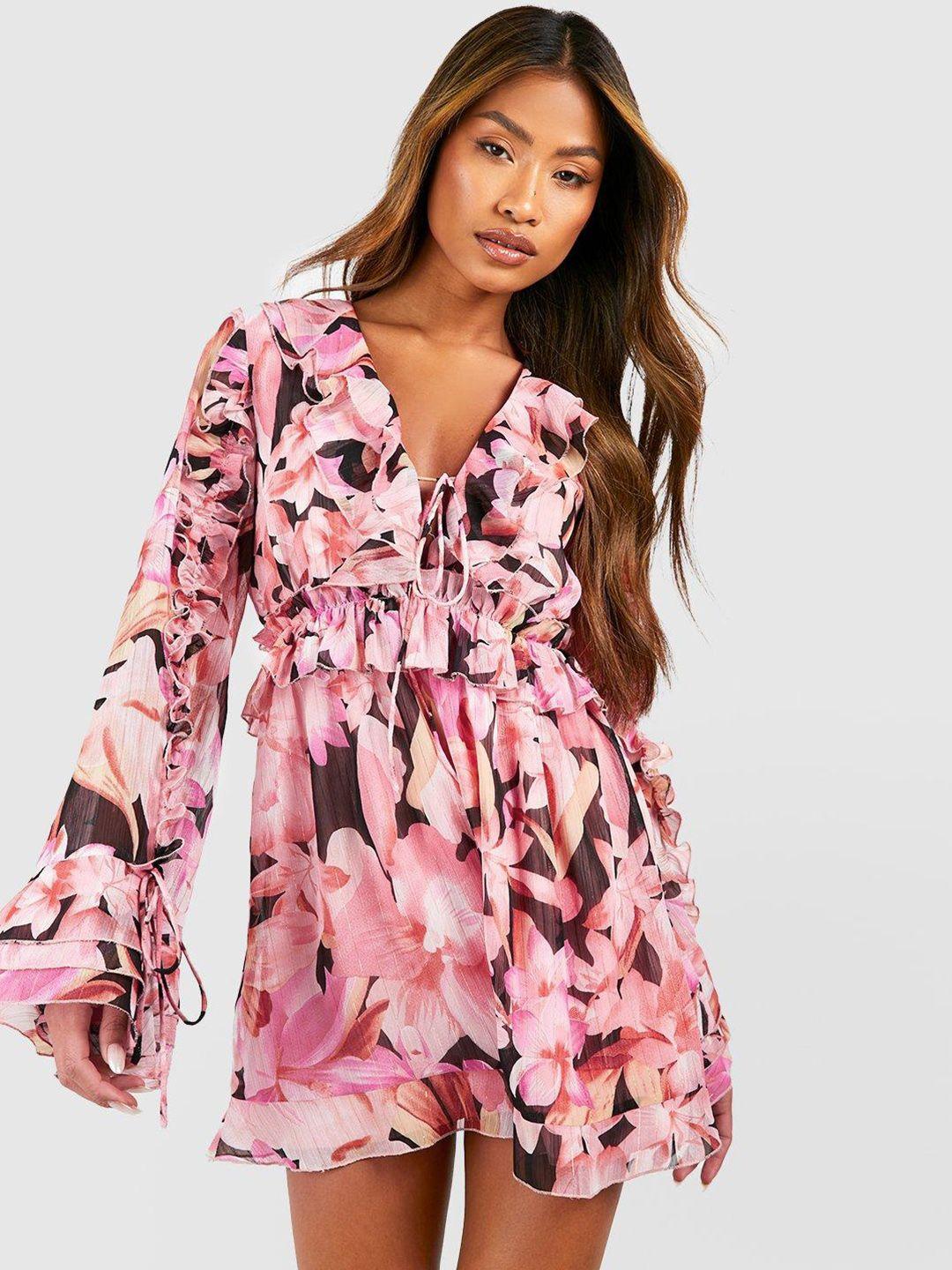 boohoo floral printed ruffled playsuit