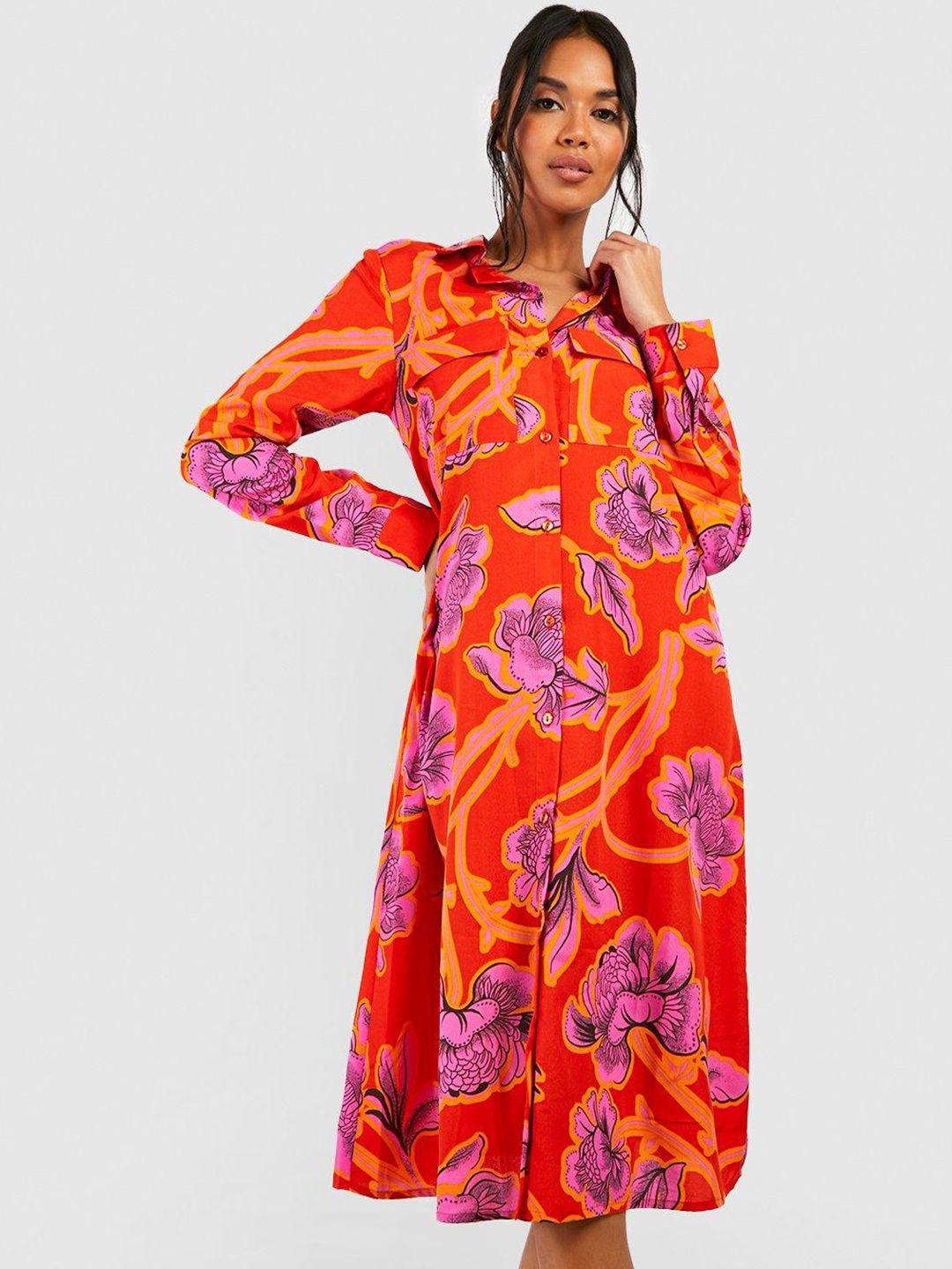 boohoo floral printed shirt dress