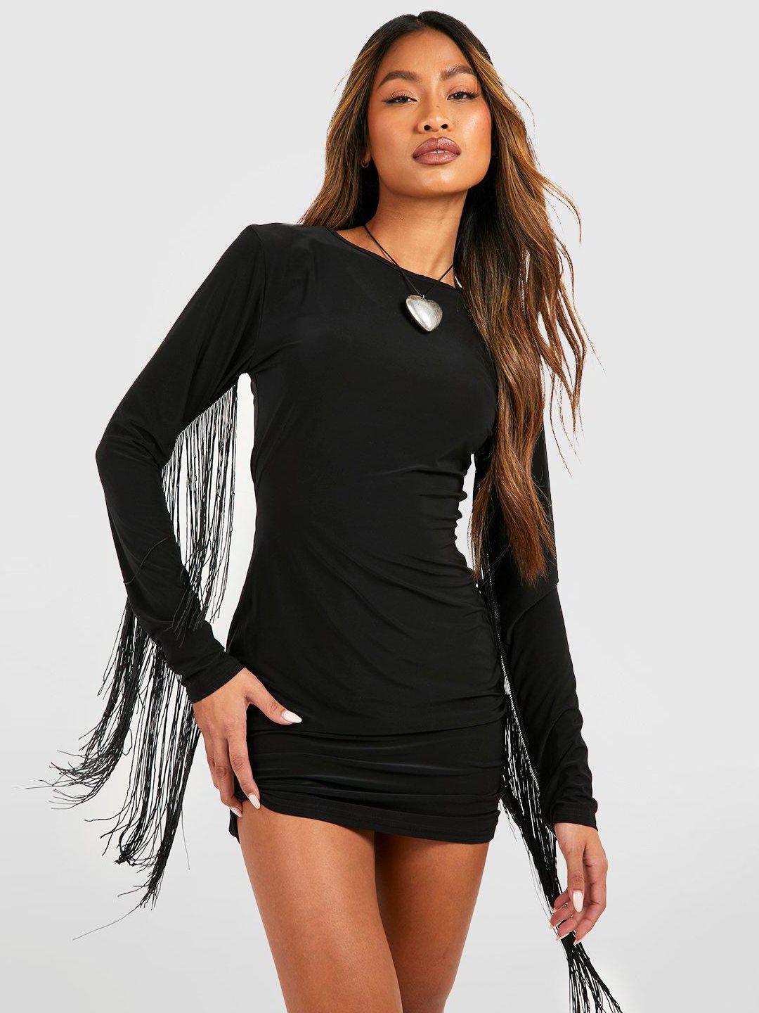 boohoo fringed bodycon mini dress