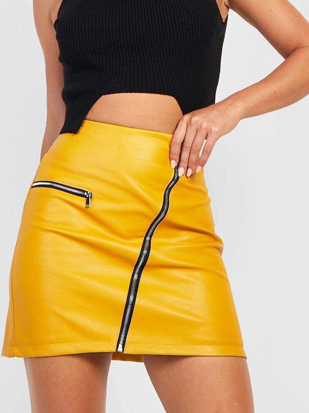 boohoo front zip closure straight mini skirt