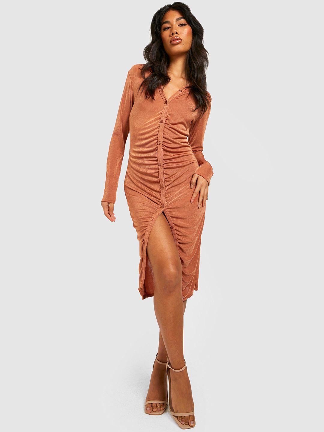 boohoo long sleeves ruched shirt dress