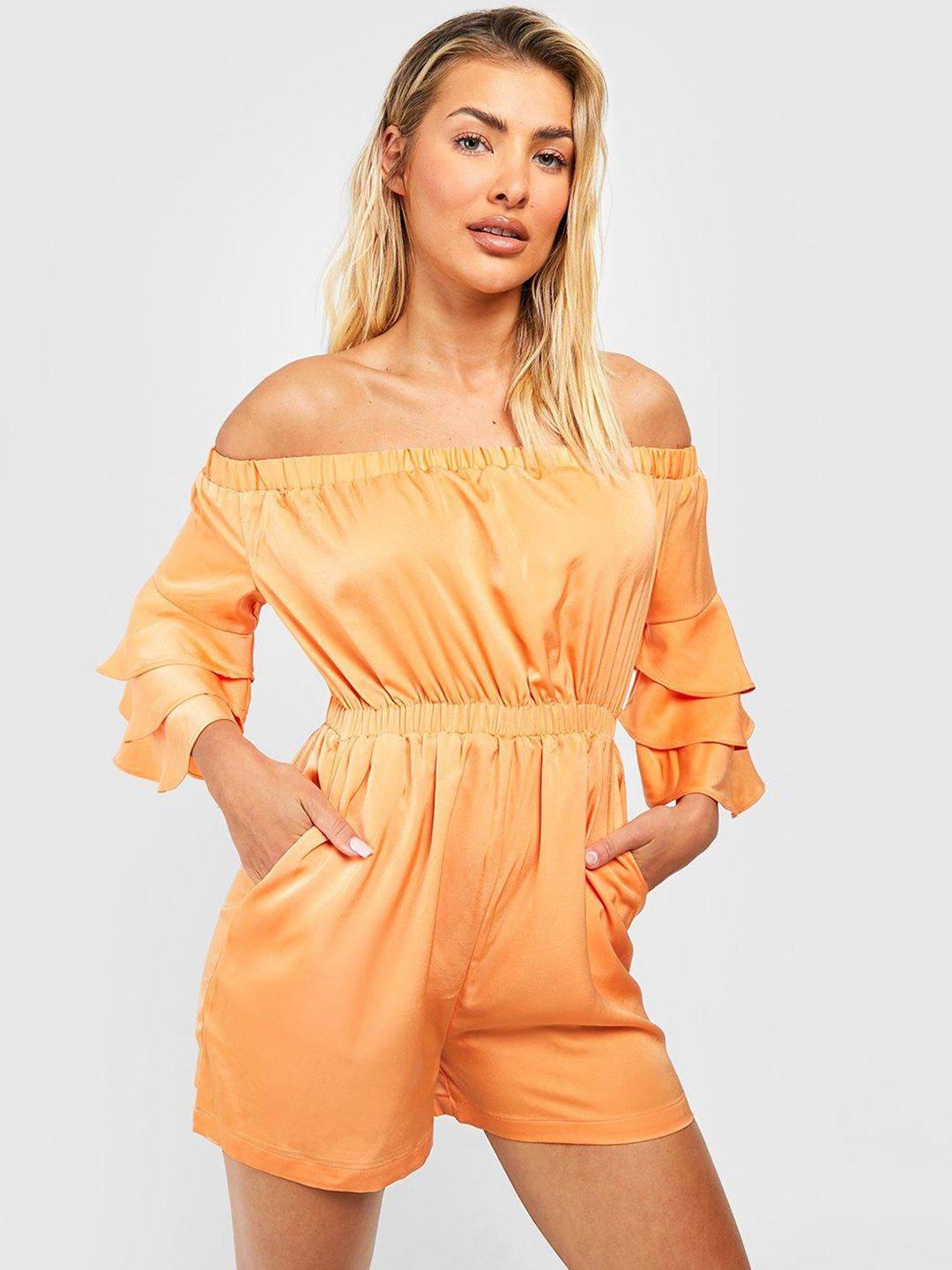 boohoo off-shoulder playsuit with tiered detail