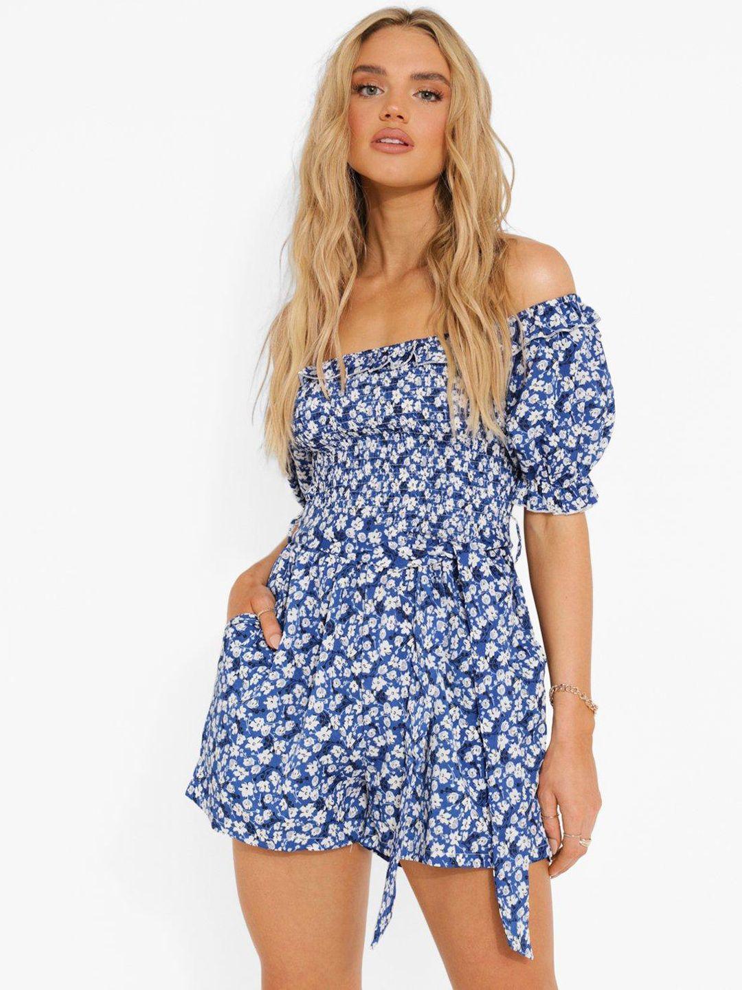 boohoo off-shoulder printed playsuit