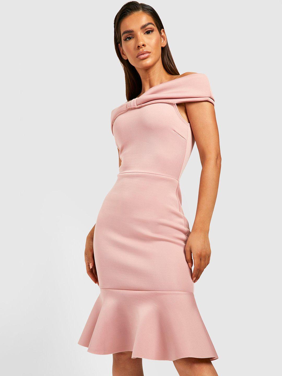 boohoo off-shoulder sheath dress