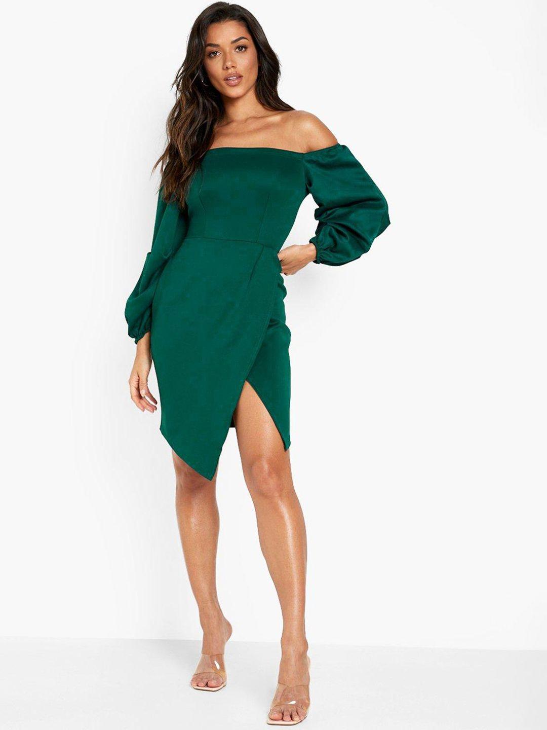 boohoo off-shoulder side slit a-line dress